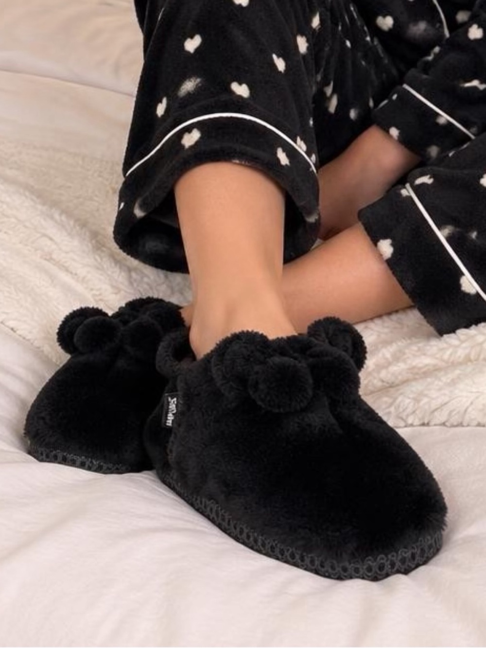 Muk Luks Black Plush Pom Slippers